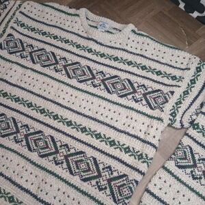 Vtg 90s Camridge Mens L 3D Cable Knit Sweater USA Made Nordic Fair Aisle Grandpa